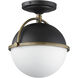 Duke 1 Light 9.5 inch Black and Weathered Brass Semi-Flush Mount Ceiling Light