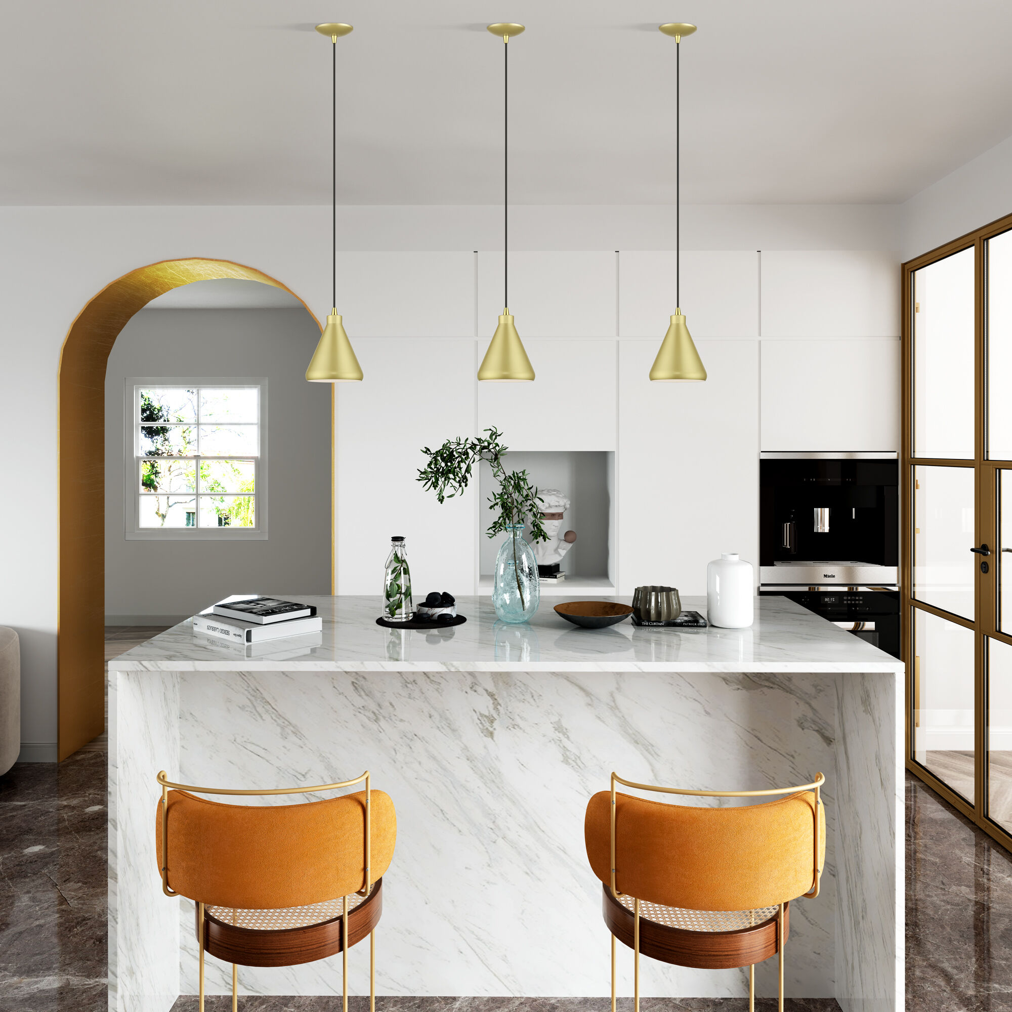 Geneva 1 Light 7 inch Soft Gold with Polished Brass Accents Mini Pendant Ceiling Light