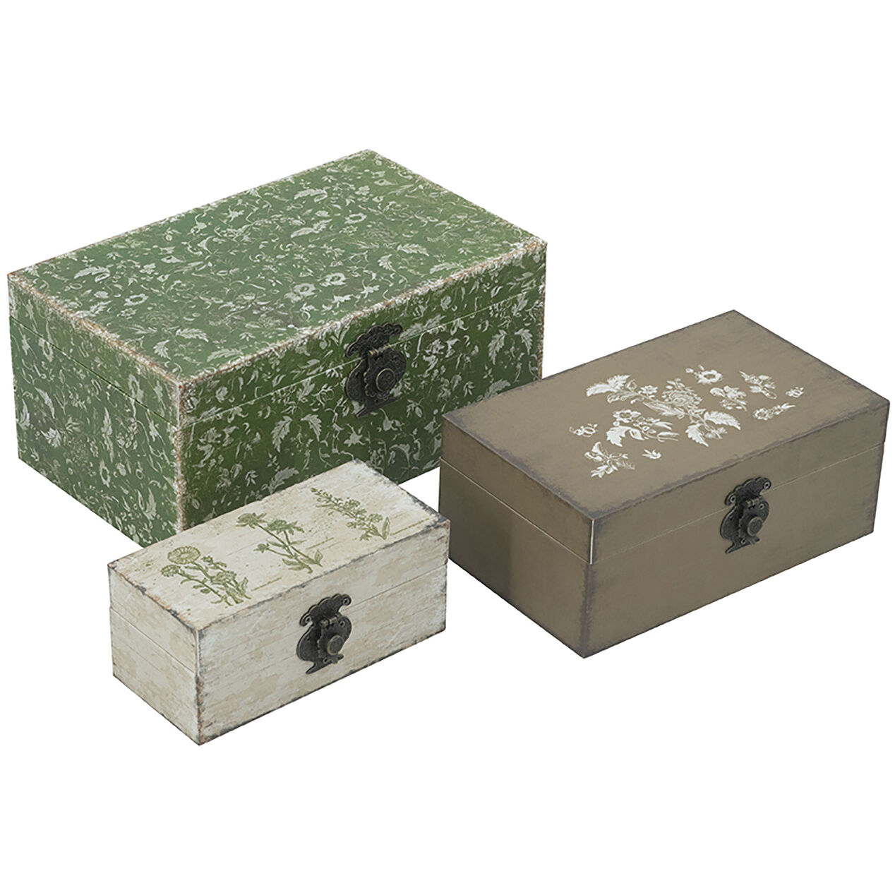 Anita Textured White/Brown/Green Decorative Boxes, Set of 3