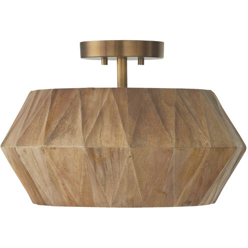 Nadeau 1 Light 15 inch Light Wood and Patinaed Brass Semi-Flush Ceiling Light, Convertible Dual Mount