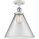 Ballston X-Large Cone LED 8 inch White and Polished Chrome Semi-Flush Mount Ceiling Light in Clear Glass