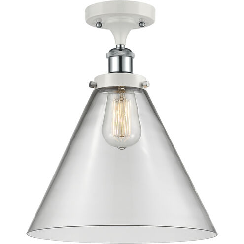 Ballston X-Large Cone LED 8 inch White and Polished Chrome Semi-Flush Mount Ceiling Light in Clear Glass