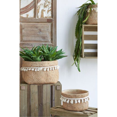 Woven Natural/White Outdoor Planter