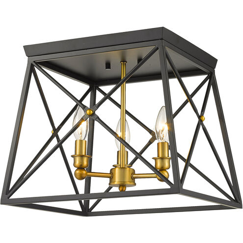 Trestle 3 Light 14 inch Matte Black/Olde Brass Flush Mount Ceiling Light in Matte Black and Olde Brass