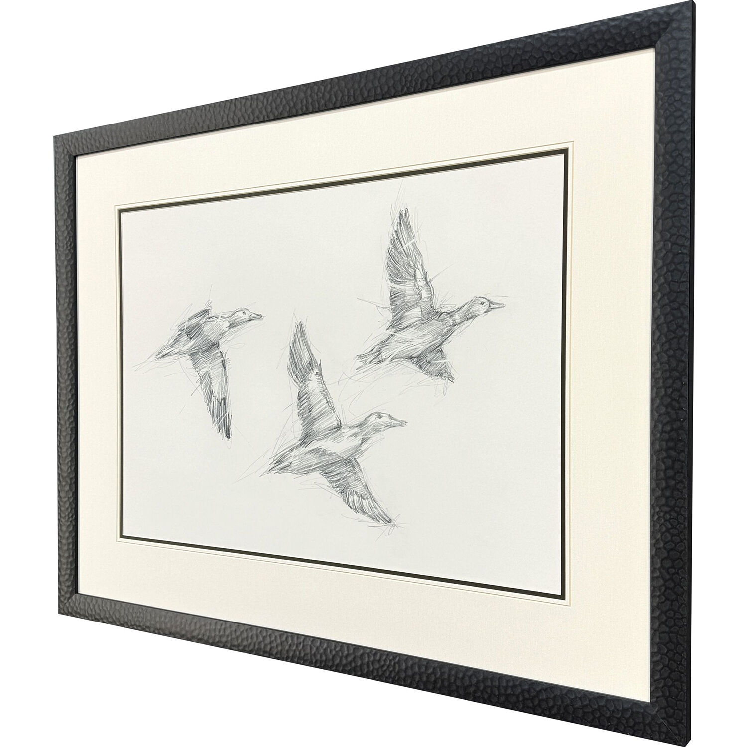 Mallard Duck Sketch Black and Beige and Gray Framed Art