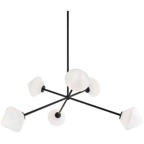 Novo 6 Light 32.38 inch Black Pendant Ceiling Light in Black and Opal Glass