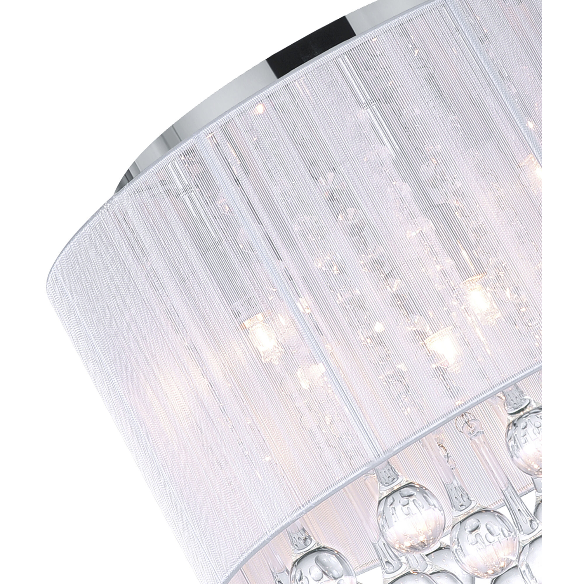 Water Drop 6 Light 14 inch Chrome Drum Shade Flush Mount Ceiling Light in White