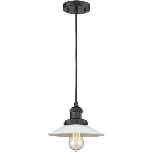 Franklin Restoration Halophane 1 Light 8.5 inch Matte Black Mini Pendant Ceiling Light in Incandescent, Matte White Halophane Glass, Franklin Restoration