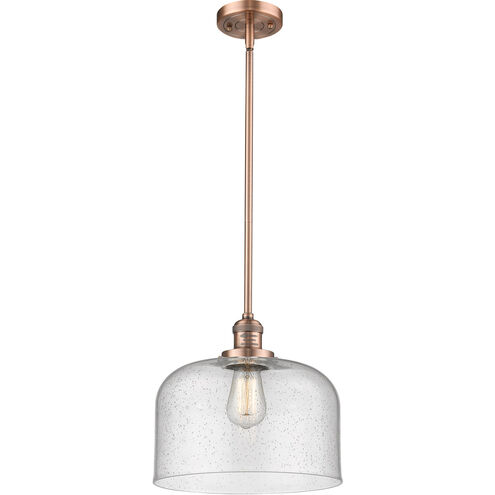 Franklin Restoration X-Large Bell LED 12 inch Antique Copper Pendant Ceiling Light in Seedy Glass, Franklin Restoration
