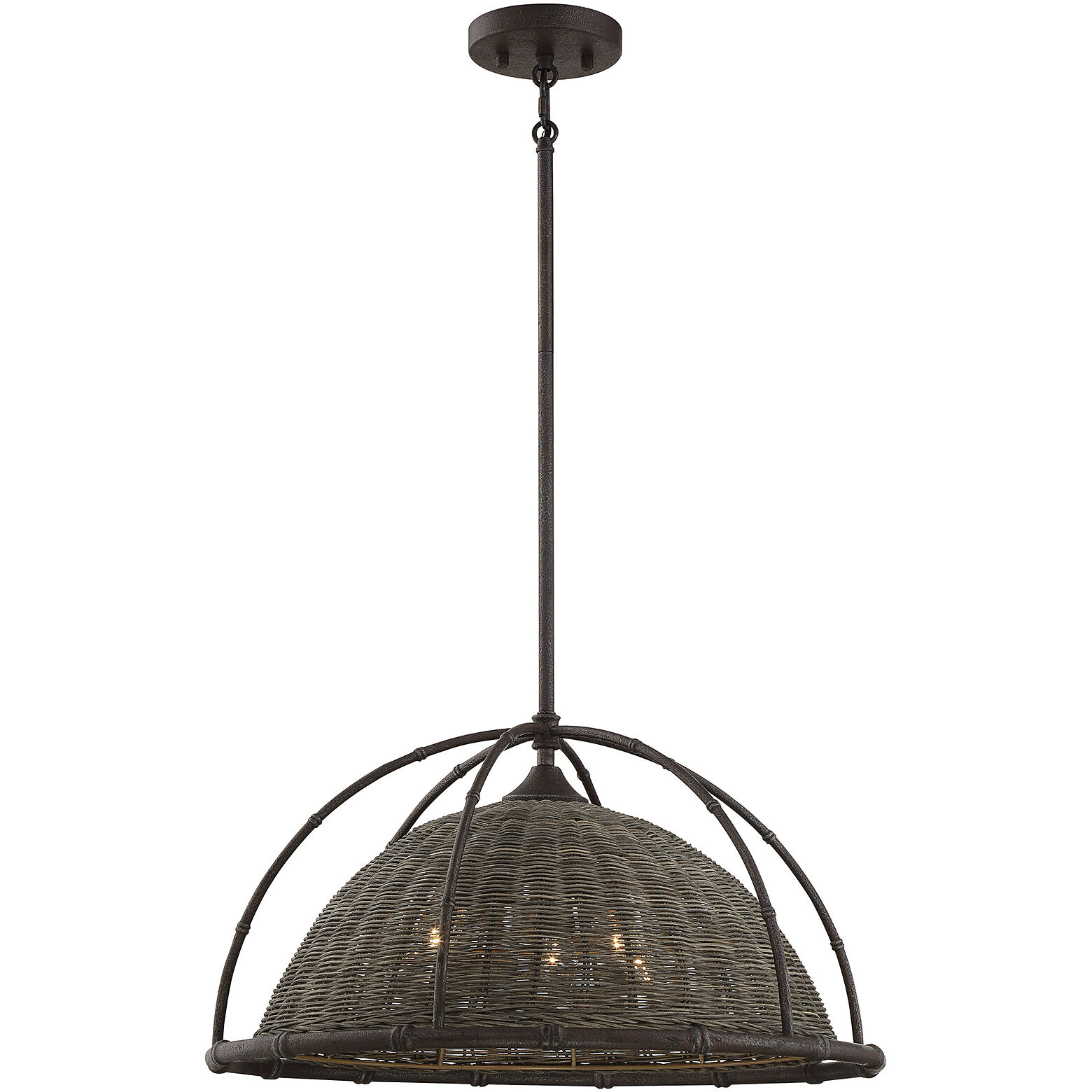 Trentino 3 Light 21.75 inch Gunsmoke with Gray Rattan Pendant Ceiling Light