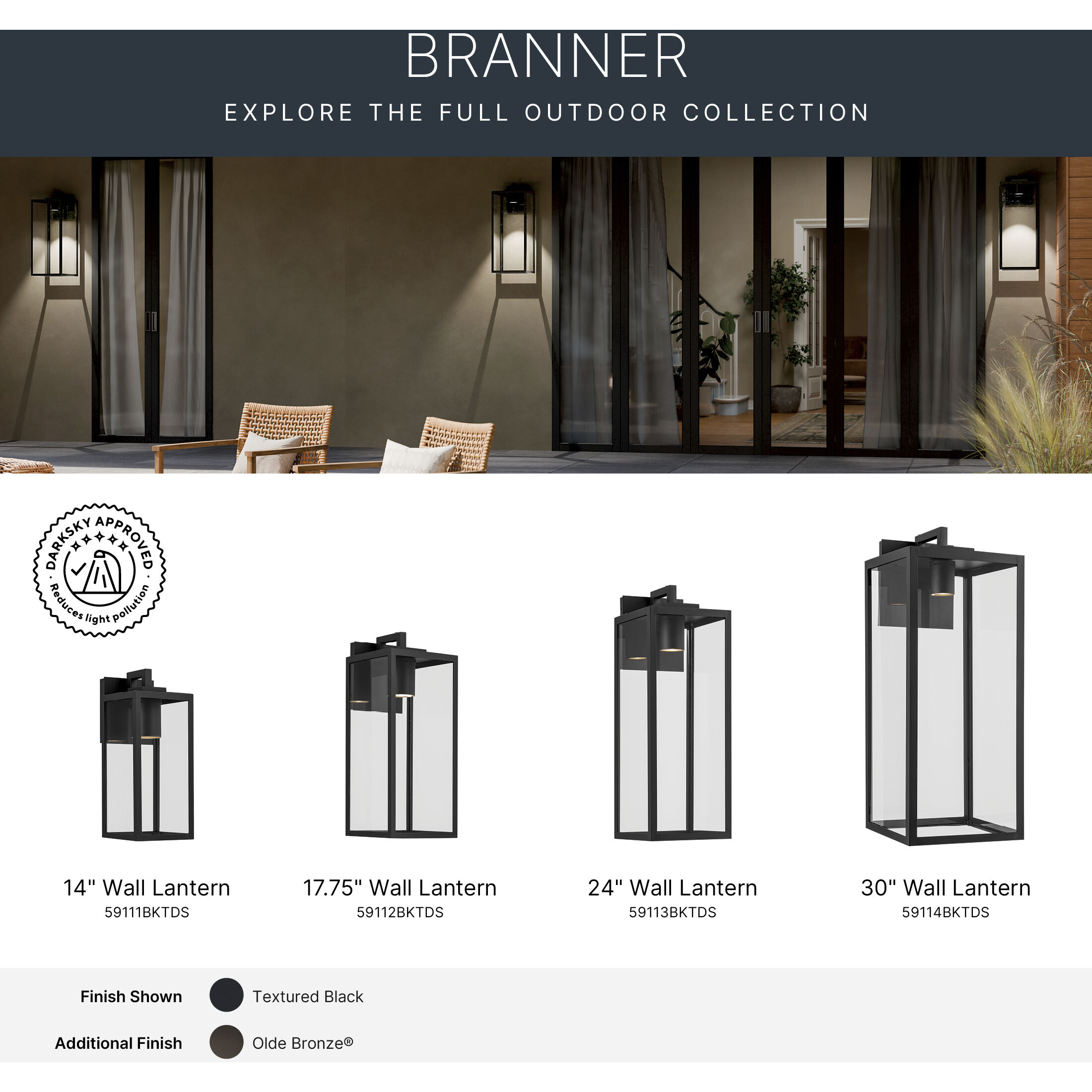 Branner 1 Light 14 inch Textured Black Outdoor Wall Light