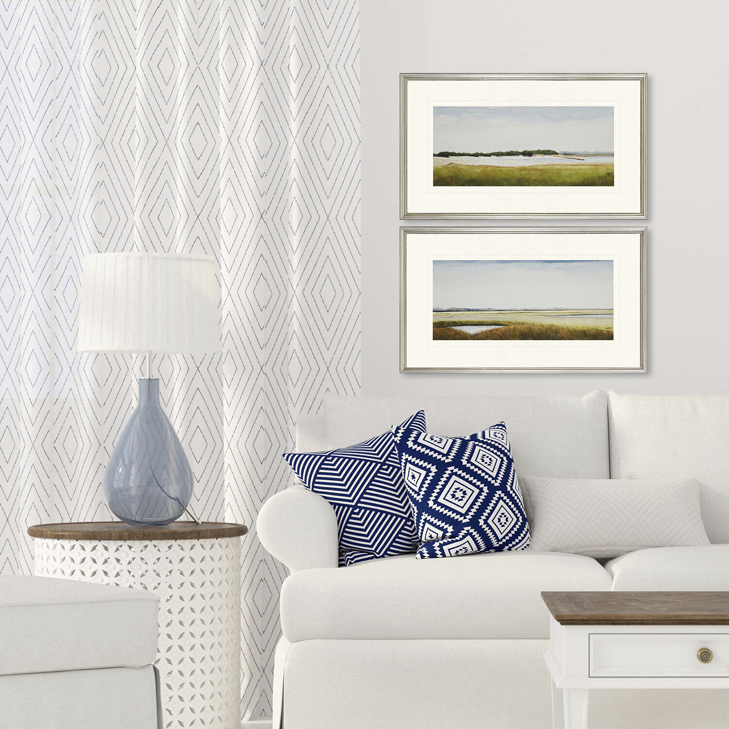 Marshlands 1433 Blue and Green and White and Brown Framed Art