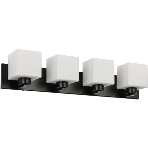 Veda 4 Light 30.75 inch Matte Black Vanity Light Wall Light in White Opal
