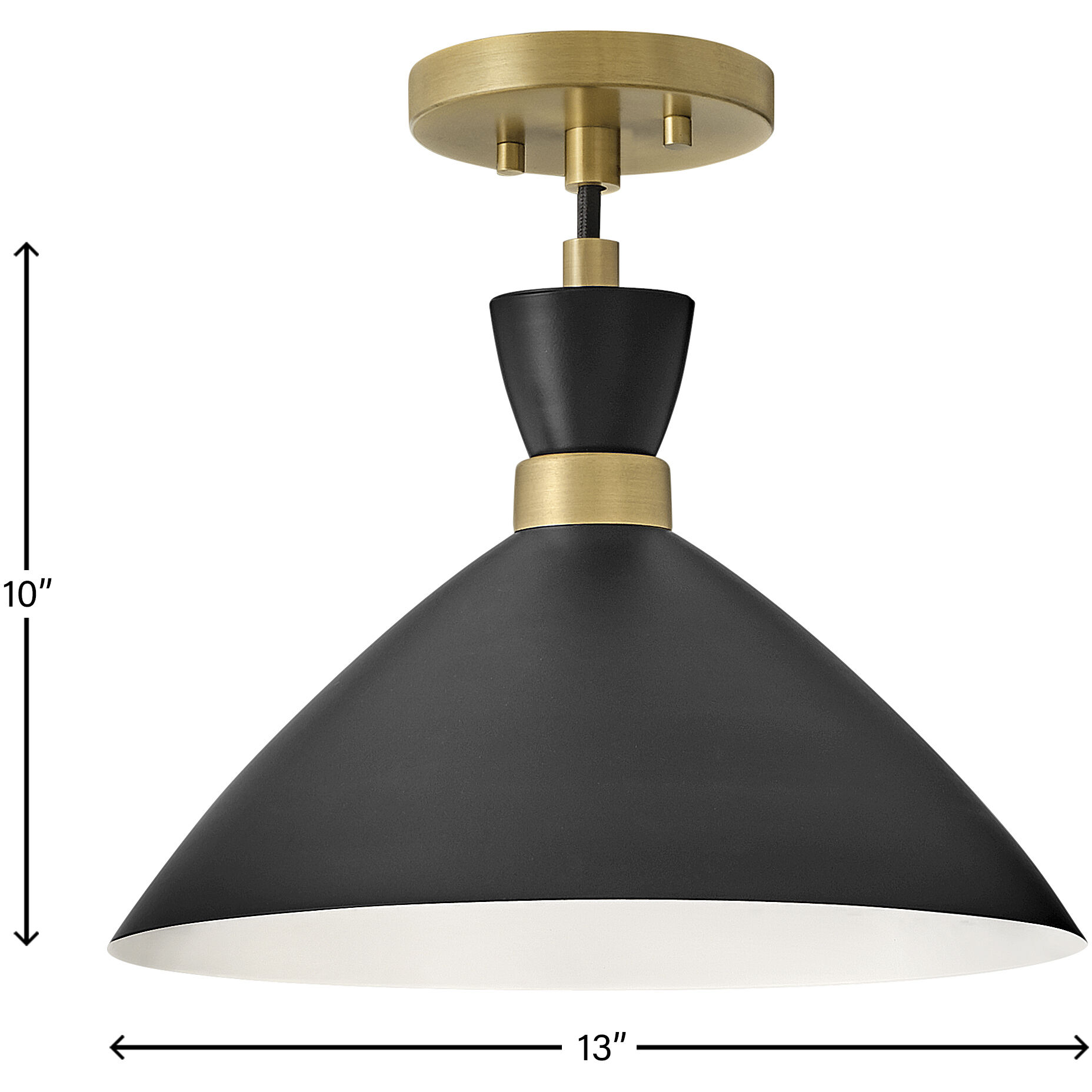 Simon LED 13 inch Black with Heritage Brass accents Pendant Ceiling Light, Semi-Flush Mount
