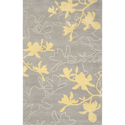 Organic Modern Medium Gray / Yellow / Light Beige Handmade Rug