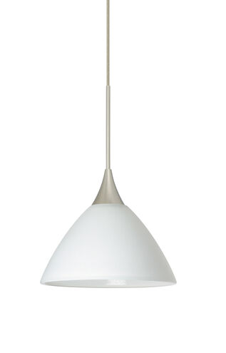 Domi 1 Light Satin Nickel Pendant Ceiling Light in White Glass, Halogen