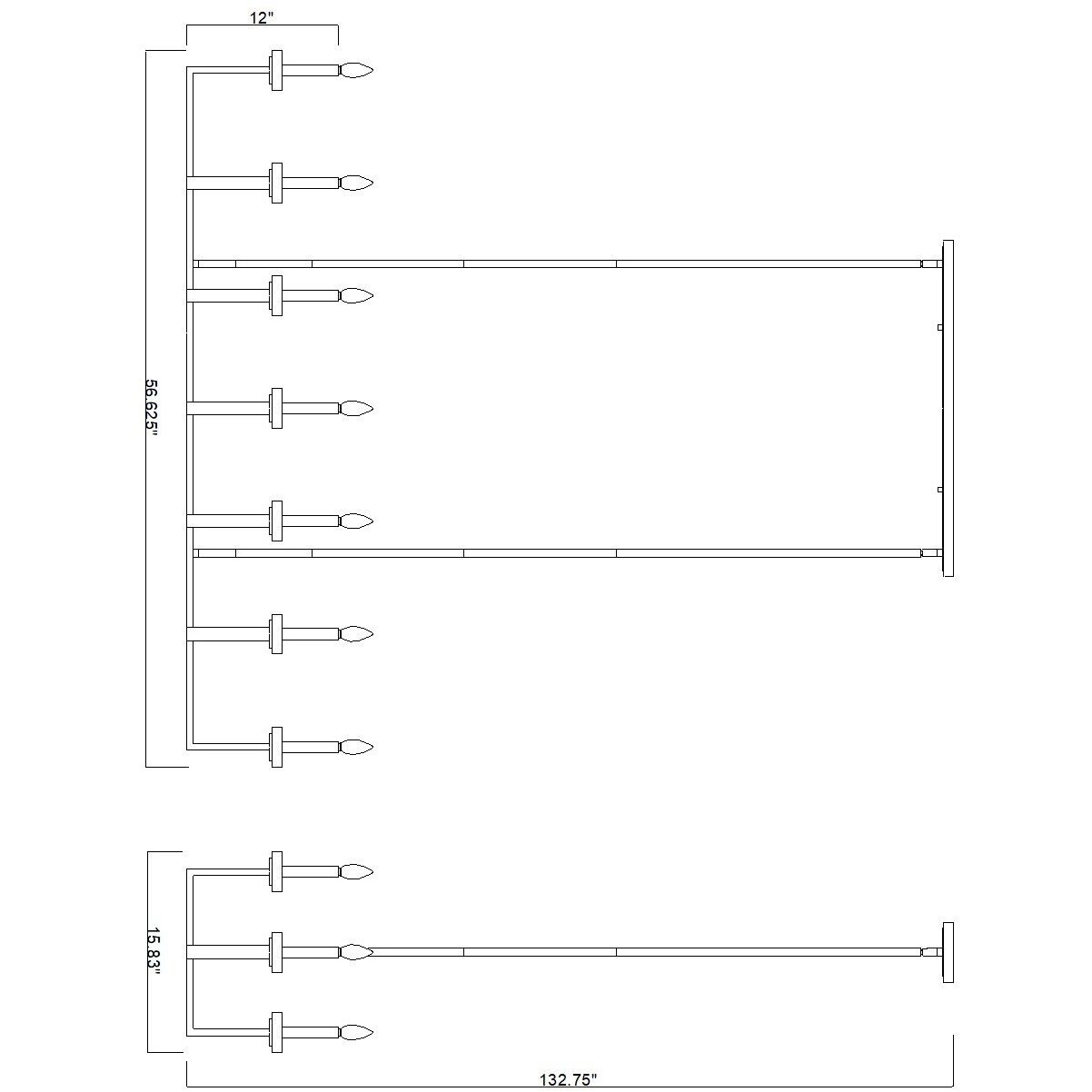 Gaultier 12 Light 56.75 inch Matte Black and Mondern Gold Linear Chandelier Ceiling Light in Matte Black and Modern Gold