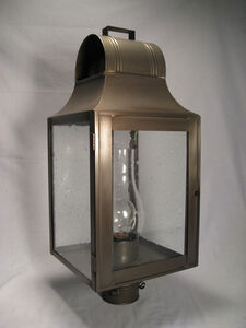 Livery 1 Light 23 inch Dark Antique Brass Post Lamp in Seedy Marine Glass, One 75W Medium with Chimney