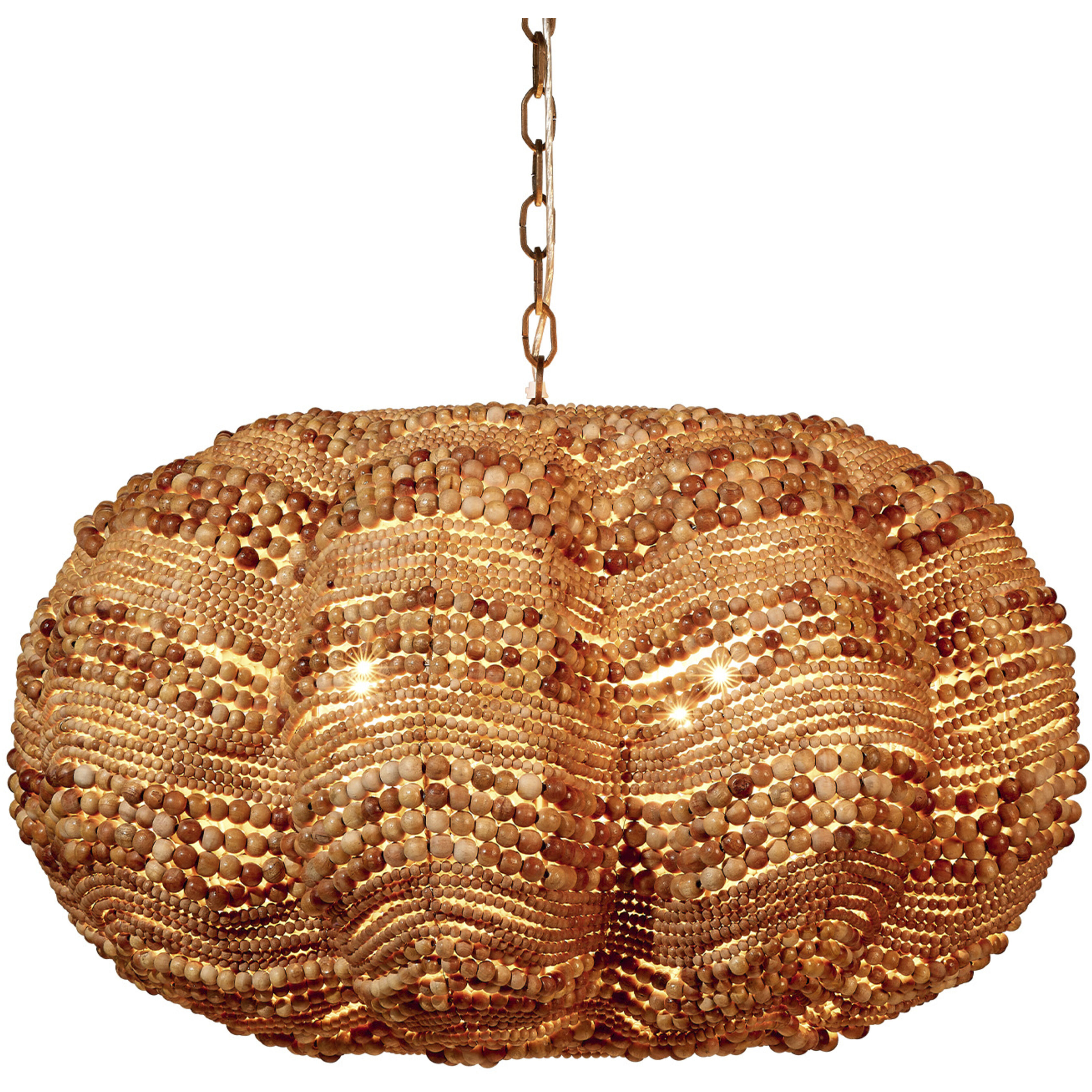 Clamshell 4 Light 37 inch Natural Wood Beads Chandelier Ceiling Light
