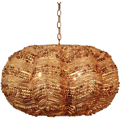 Clamshell 4 Light 37 inch Natural Wood Beads Chandelier Ceiling Light