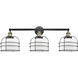 Franklin Restoration Large Bell Cage 3 Light 34 inch Black Antique Brass Bath Vanity Light Wall Light in Matte White Glass, Franklin Restoration