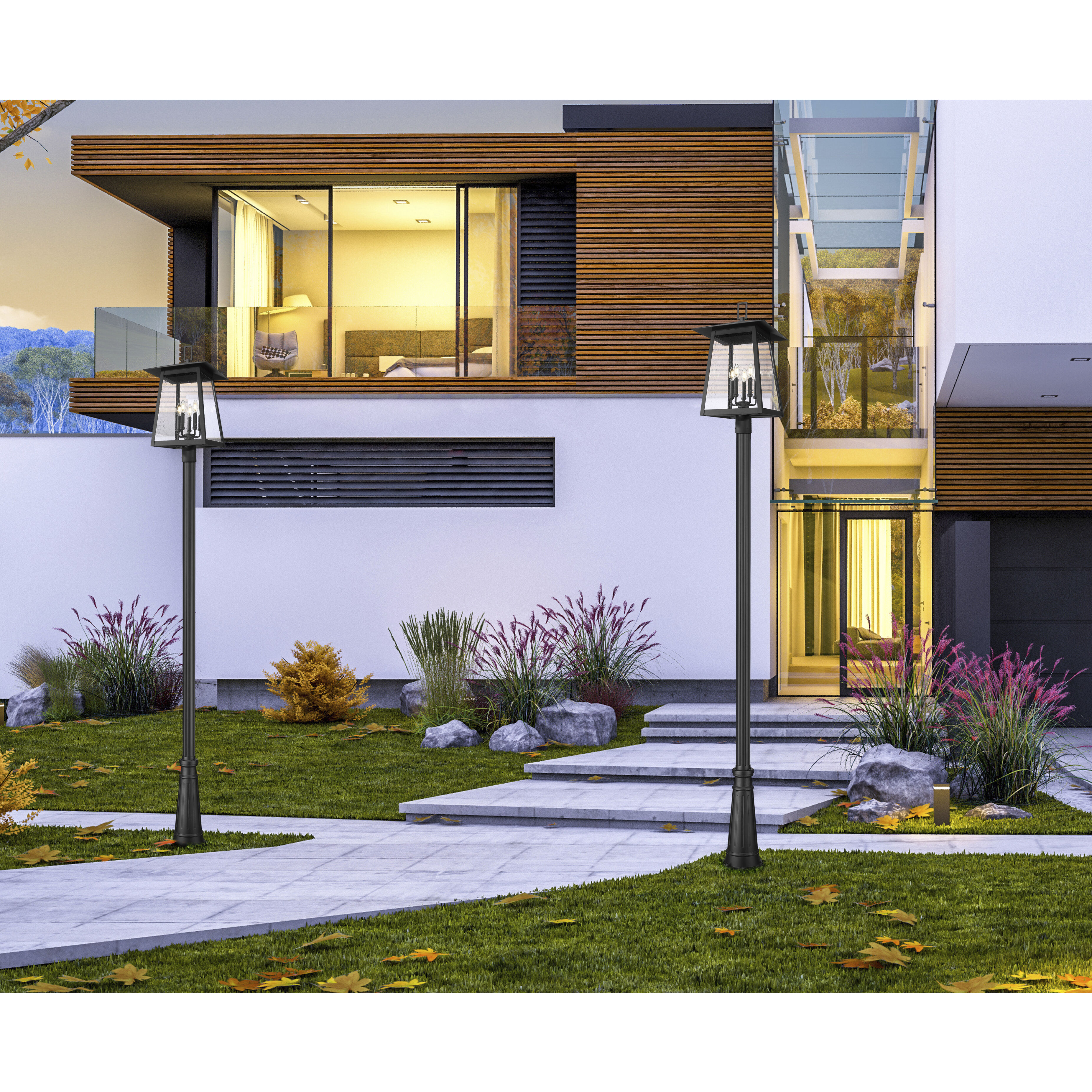 Rainer 5 Light 121.5 inch Black Outdoor Post Mounted Fixture in G9