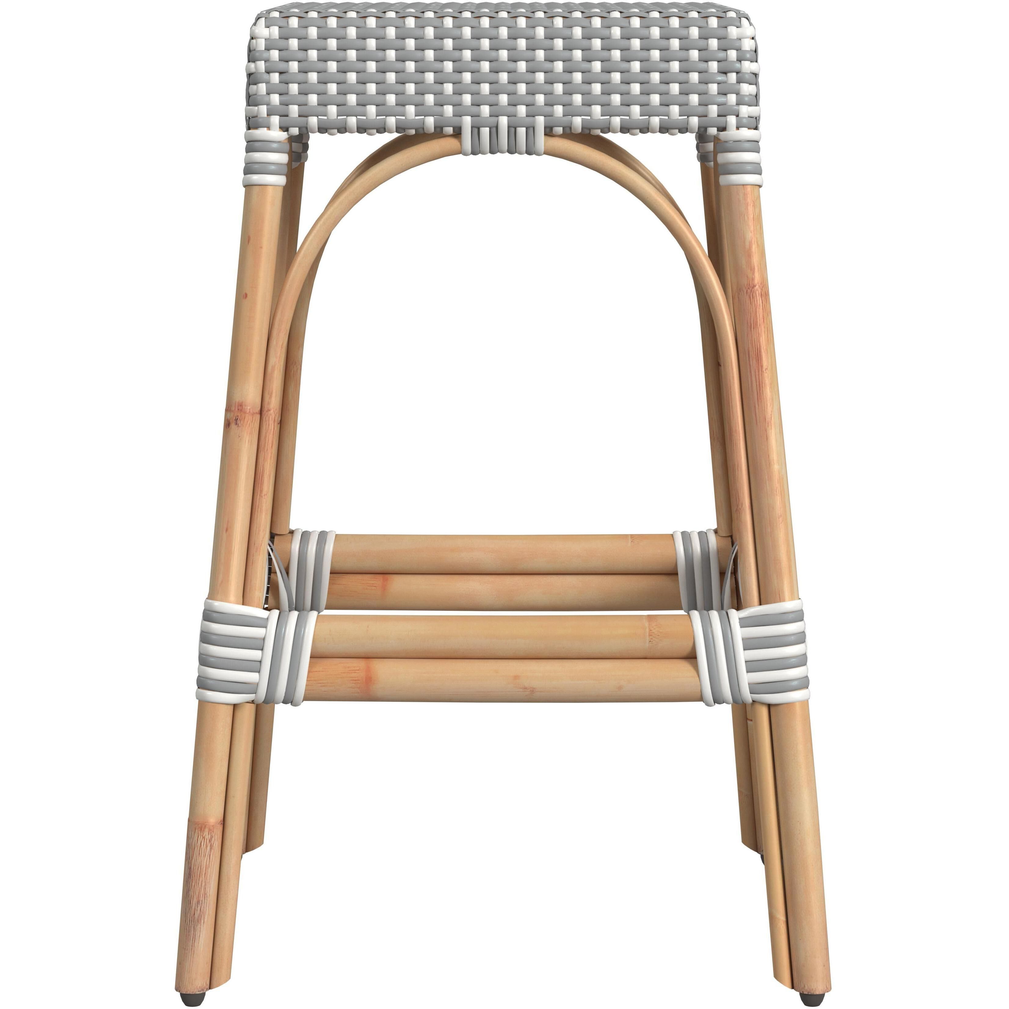 Robias Rectangular Rattan 30" Bar Stool in White and Gray Dot
