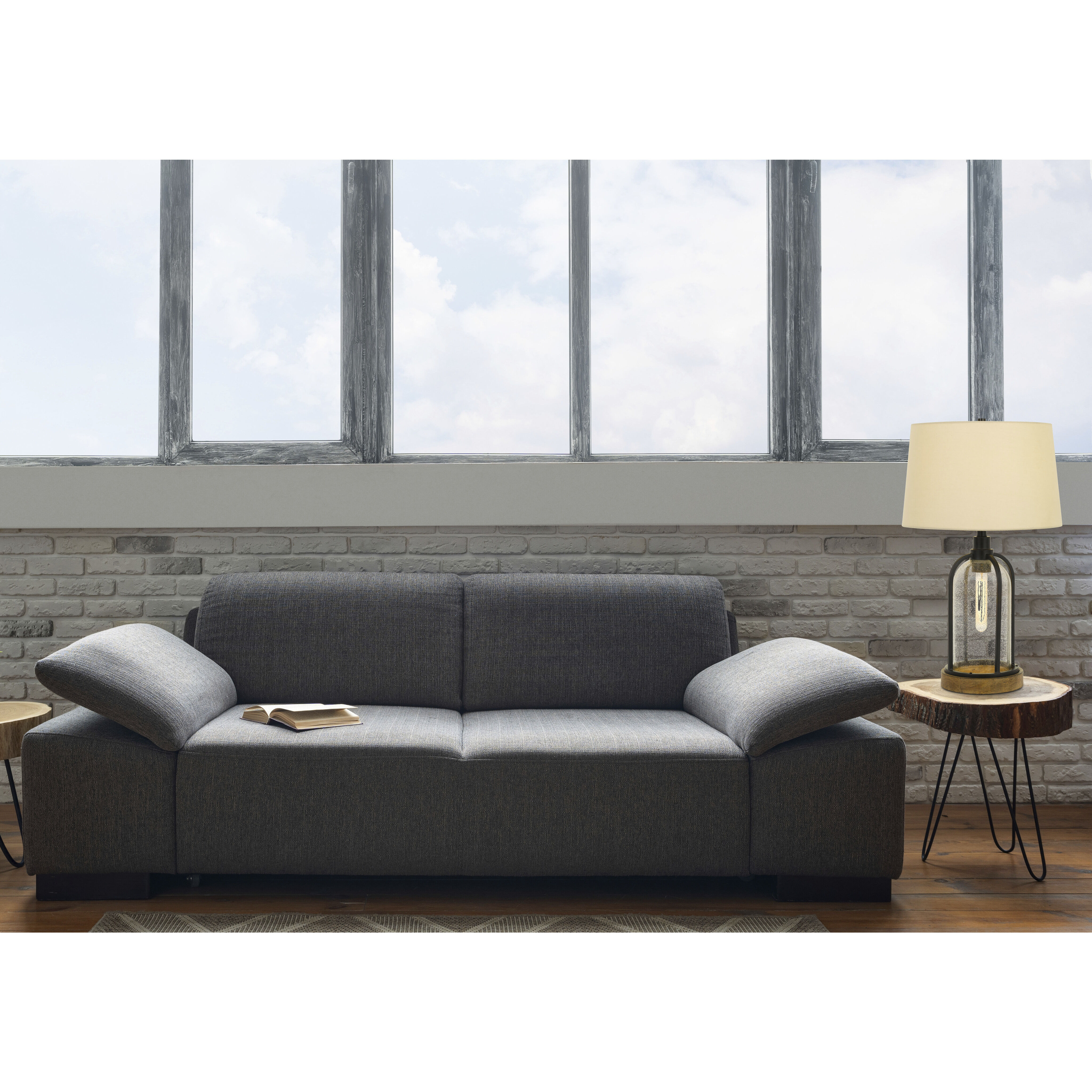 Ciney 27 inch 100 watt Black and Pine Wood Table Lamp Portable Light, with Night Light