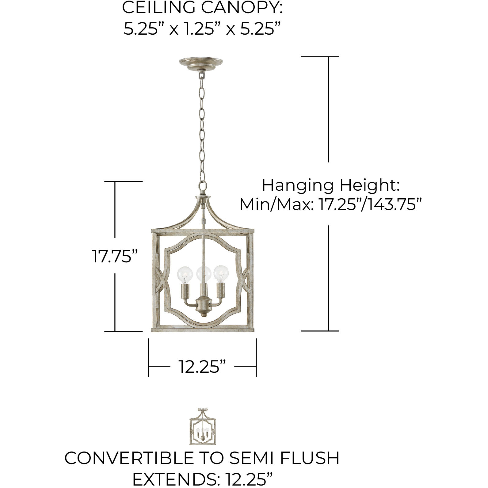 Blakely 3 Light 12.25 inch Antique Silver Foyer Ceiling Light, Convertible Dual Mount