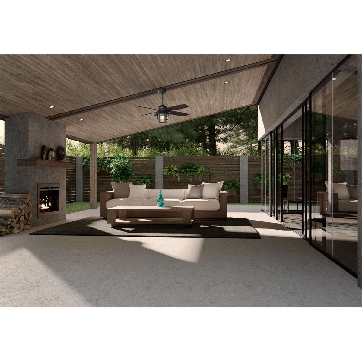 Port Royale 52 inch Natural Iron with Black Willow/Walnut Stripe Blades Outdoor Ceiling Fan