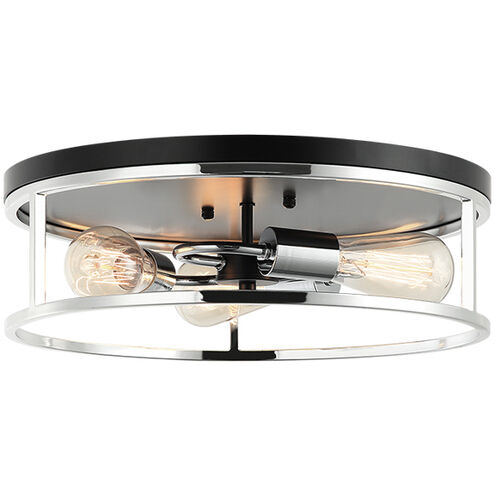 Clarke 3 Light 16 inch Black and Chrome Flush Mount Ceiling Light