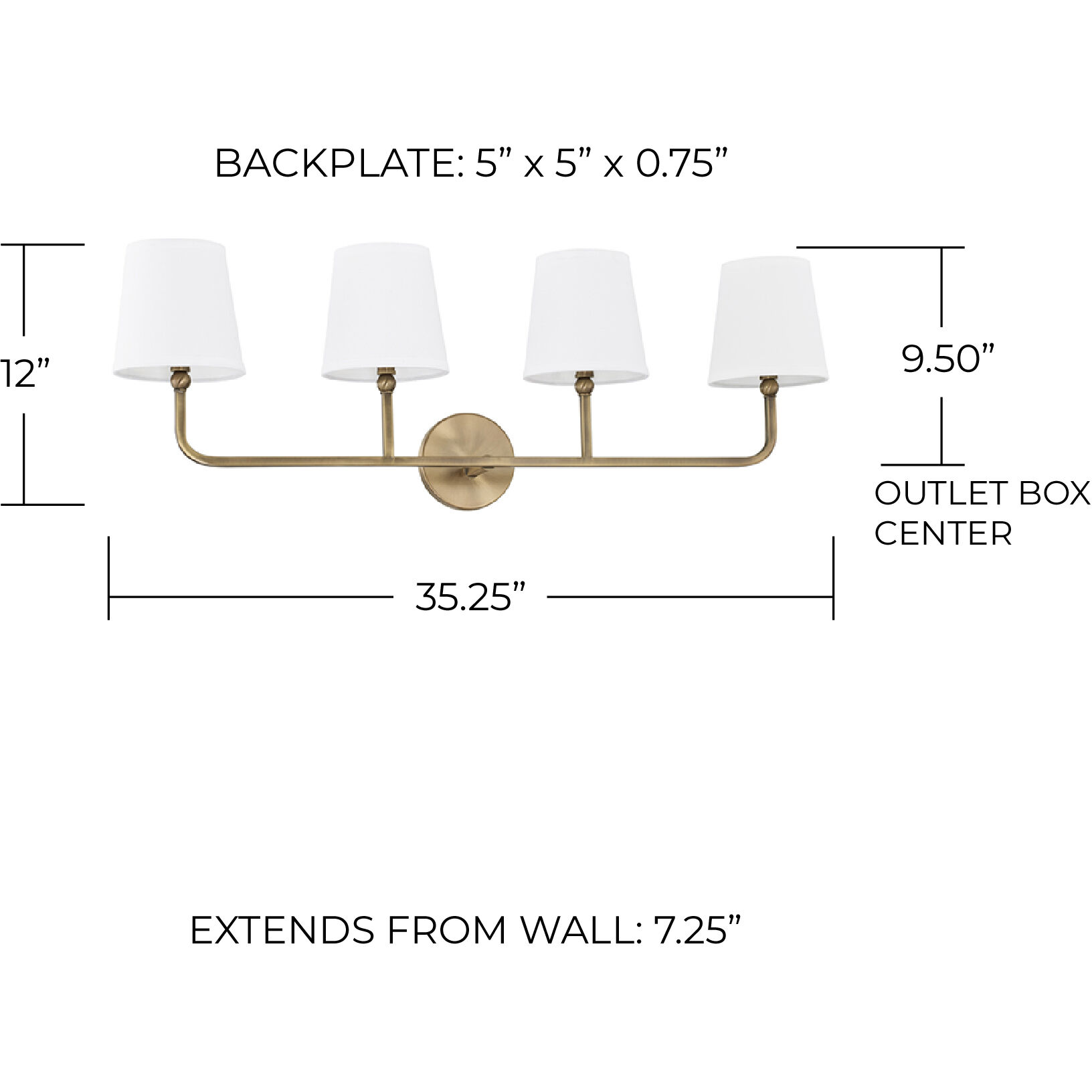 Dawson 4 Light 35 inch Aged Brass Vanity Light Wall Light