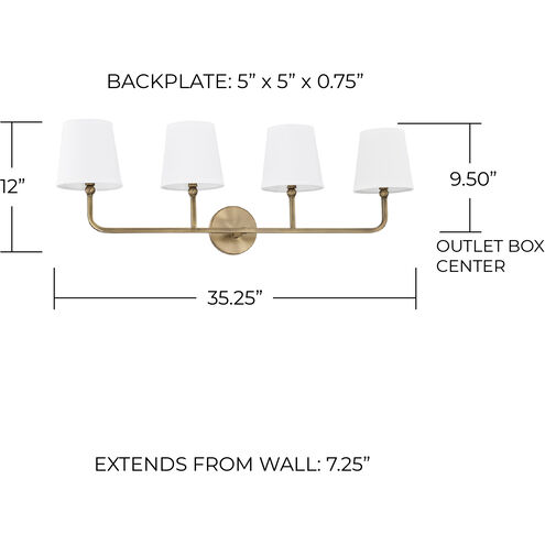 Dawson 4 Light 35 inch Aged Brass Vanity Light Wall Light