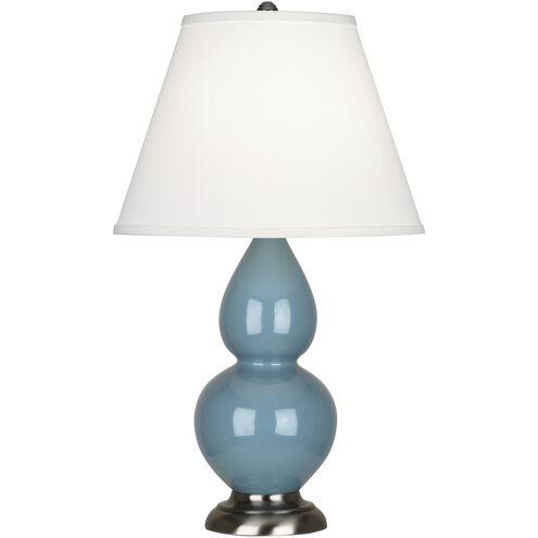 Small Double Gourd 22.75 inch 150.00 watt Steel Blue Glazed Ceramic with Antique Silver Accent Lamp Portable Light in Pearl Dupioni