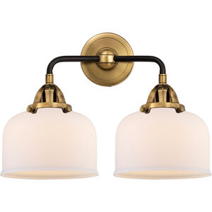 Nouveau 2 Large Bell LED 16 inch Black Antique Brass and Matte Black Bath Vanity Light Wall Light in Matte White Glass
