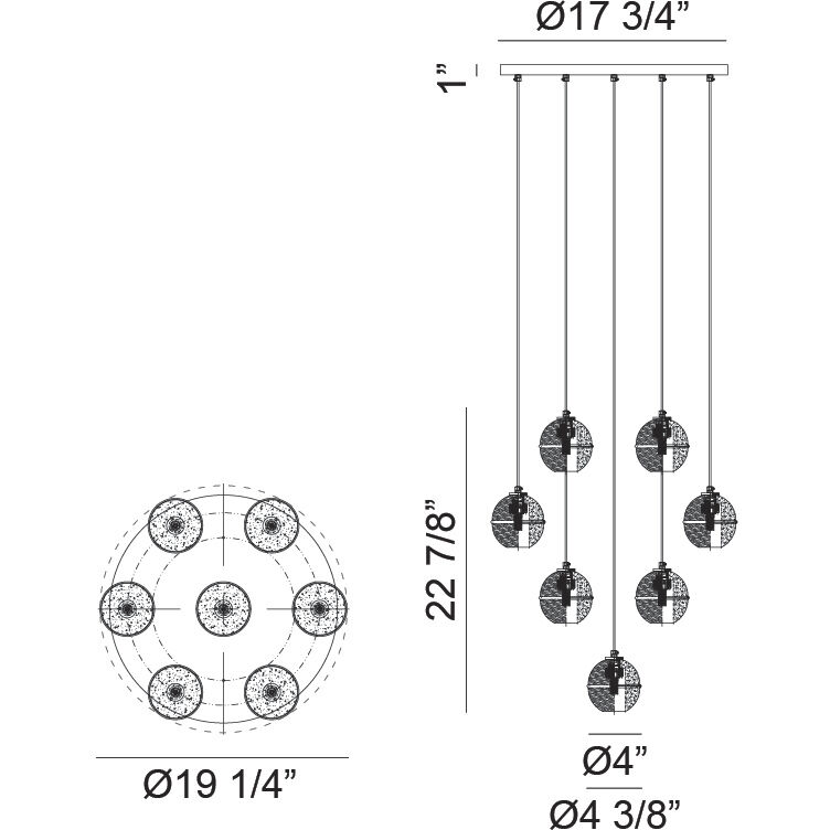 Misty 7 Light 19.25 inch Matte Black Pendant Ceiling Light