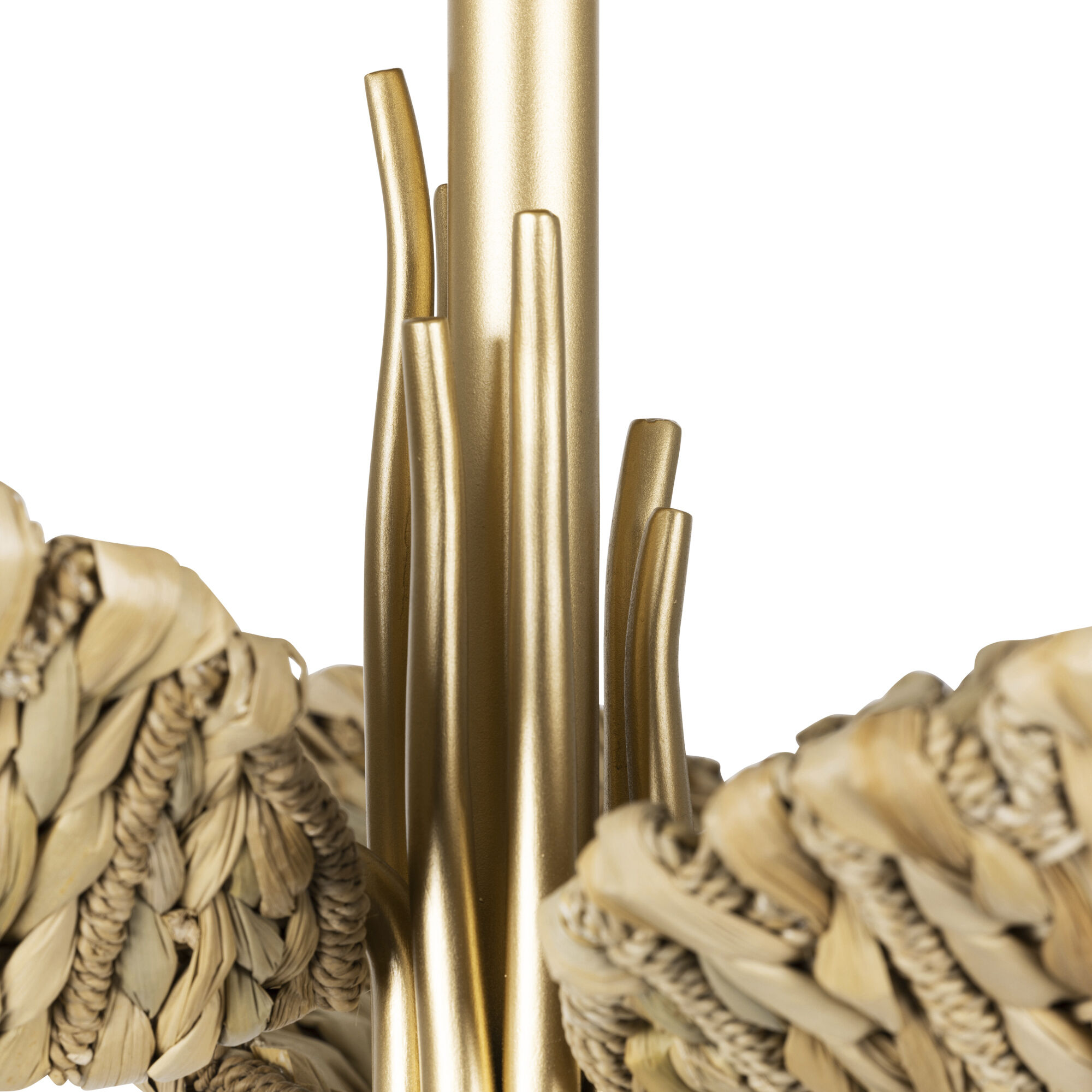 Banana Leaf 3 Light 24.25 inch French Gold with Natural Seagrass Semi-Flush Ceiling Light