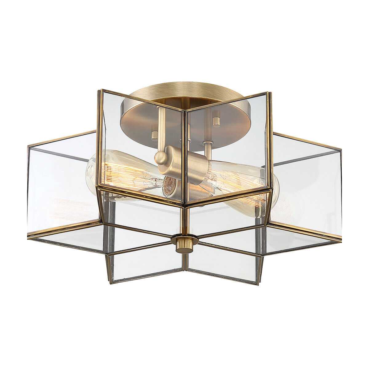 Modern 2 Light 16 inch Natural Brass Semi-Flush Ceiling Light