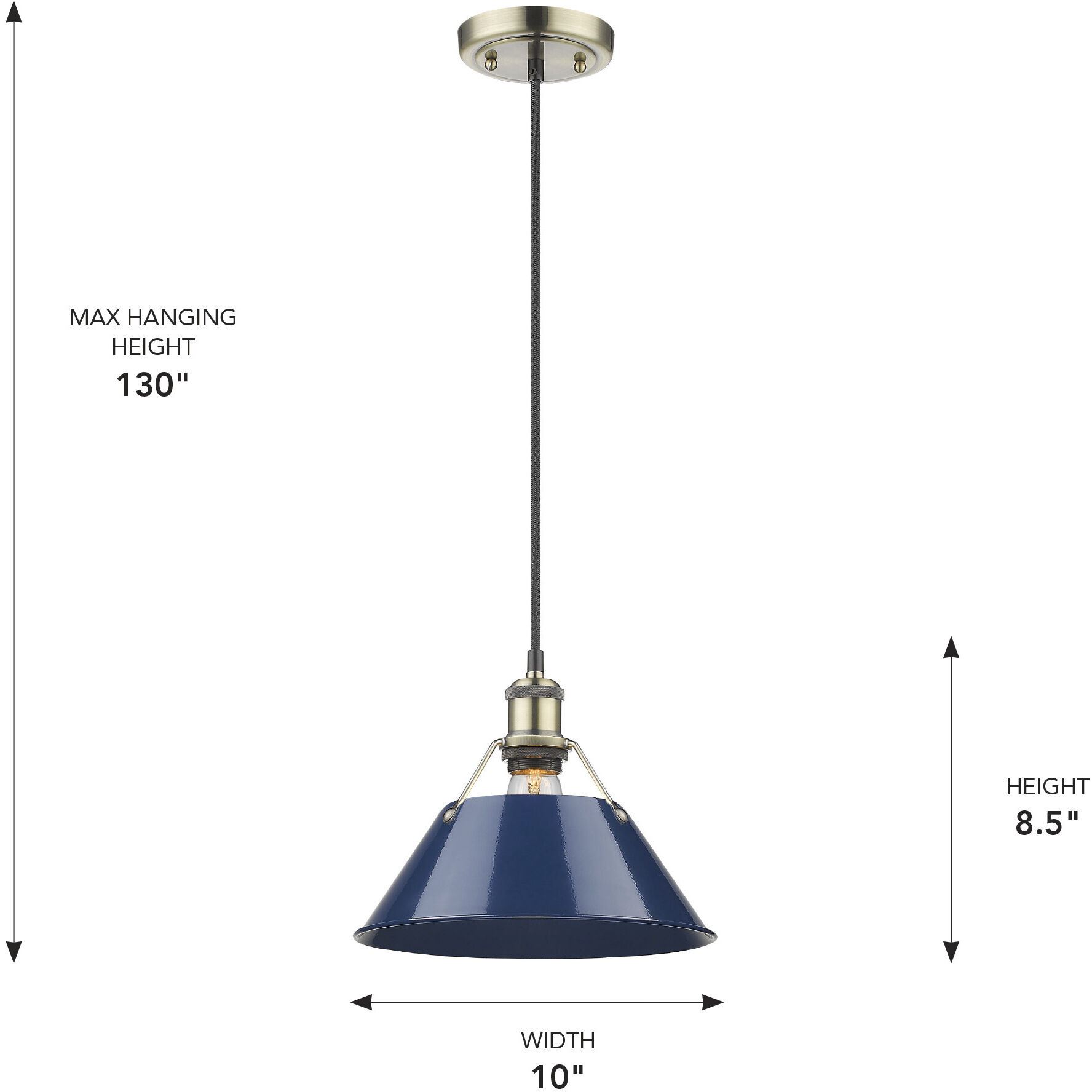 Yep Orwell 1 Light 10 inch Aged Brass Pendant Ceiling Light in Navy, Medium
