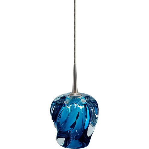 Aurora LED 4.5 inch Matte Chrome Small Pendant Ceiling Light in Blue Glass
