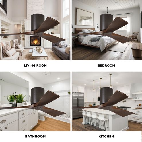 Atlas Irene-3H 52 inch Textured Bronze with Walnut Tone Blades Ceiling Mount Paddle Fan, Flush Mounted