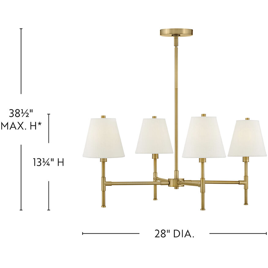 Beale 4 Light 28 inch Lacquered Brass Chandelier Ceiling Light