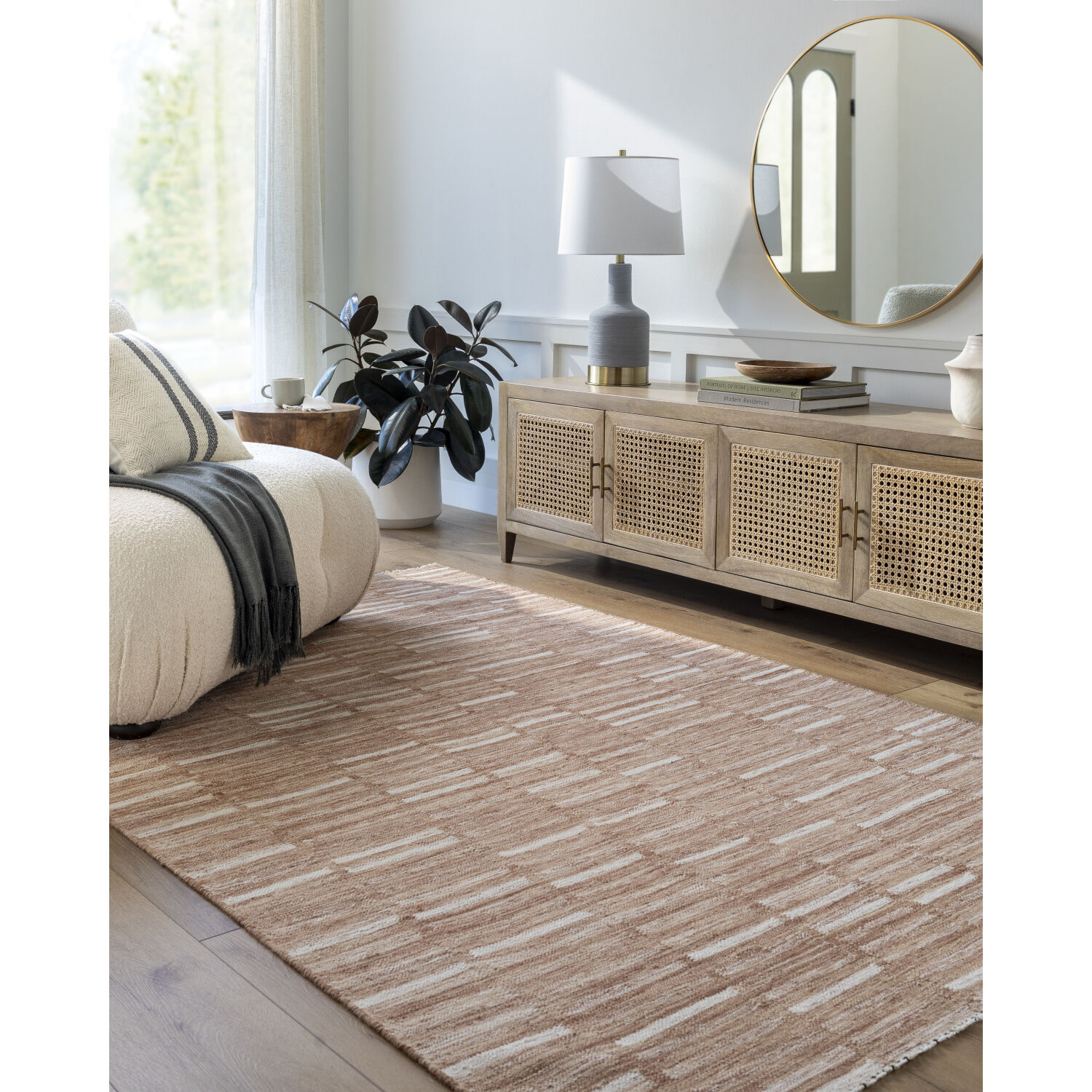 Marseille 96 X 60 inch Sand/Brick/Khaki Handmade Rug in 5 x 8