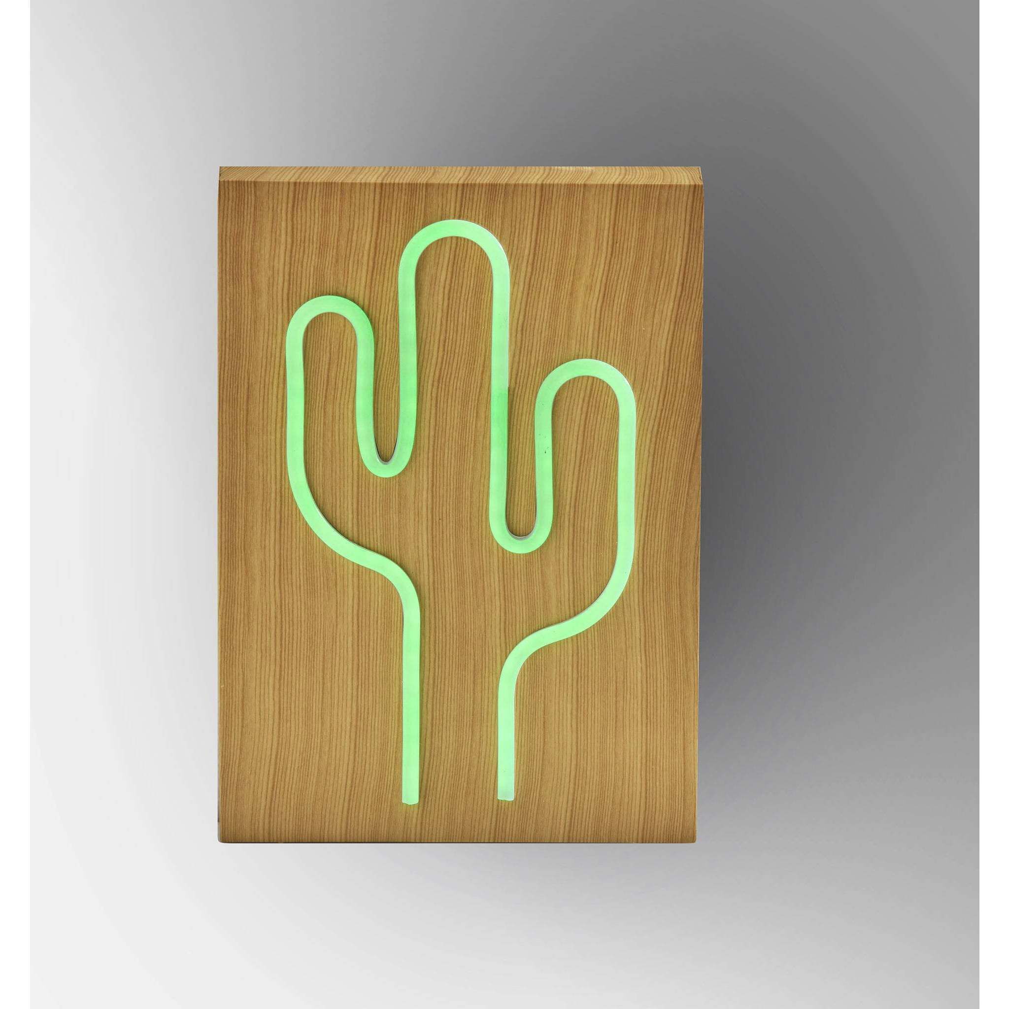 Wood Framed 9 inch 0.5 watt Natural Wood Grain on Plastic - Water Transfer Table/Wall Lamp Portable Light, Neon Cactus, Simplee Adesso