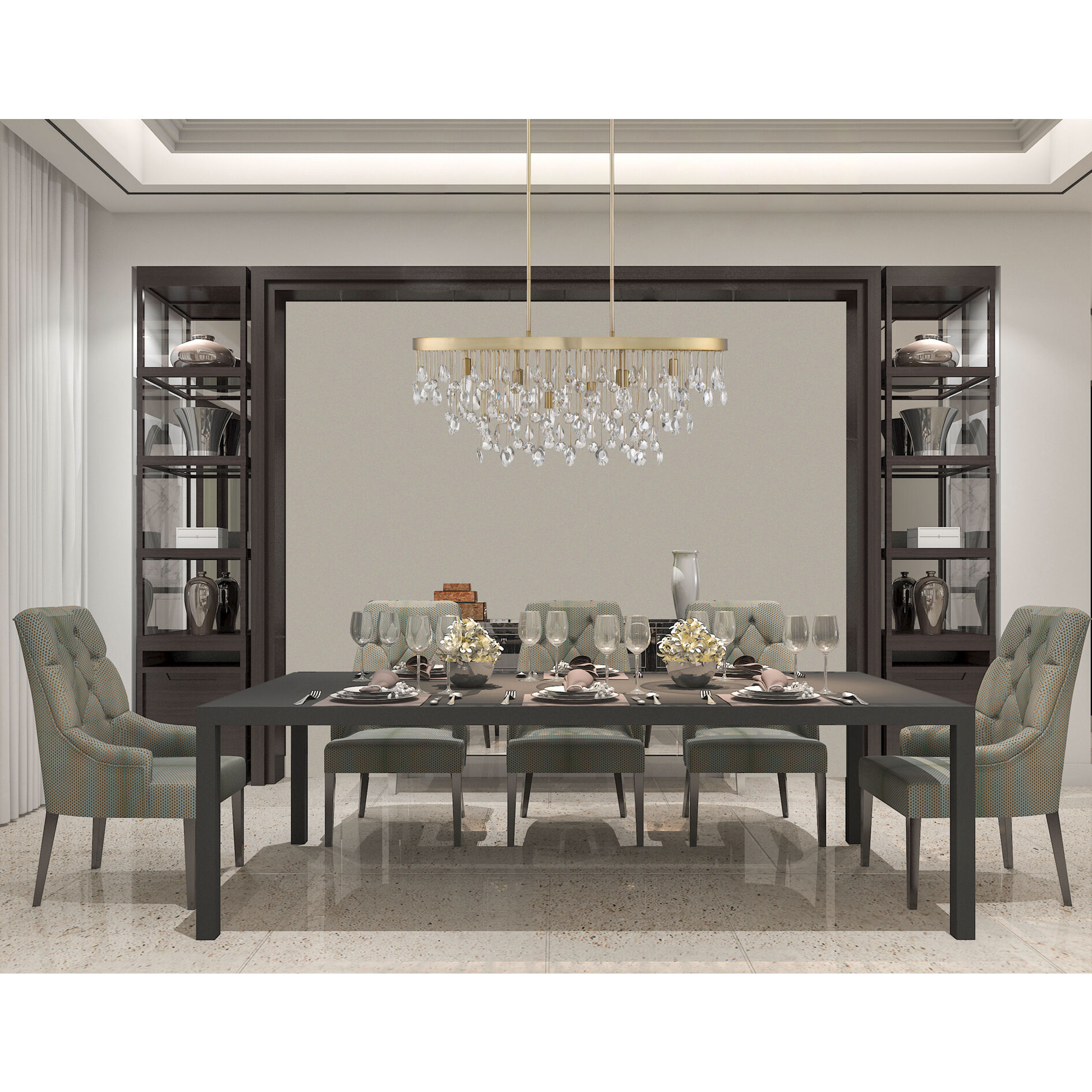 Livorno 8 Light 36 inch Noble Brass Linear Chandelier Ceiling Light, Oval