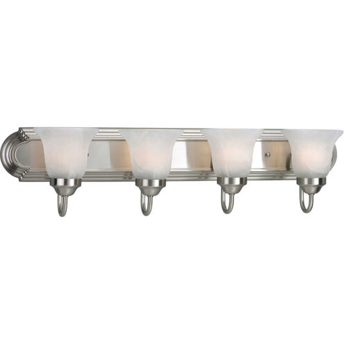 Alabaster Glass 4 Light 30 inch Brushed Nickel Bath Vanity Wall Light in Bulbs Not Included, Standard