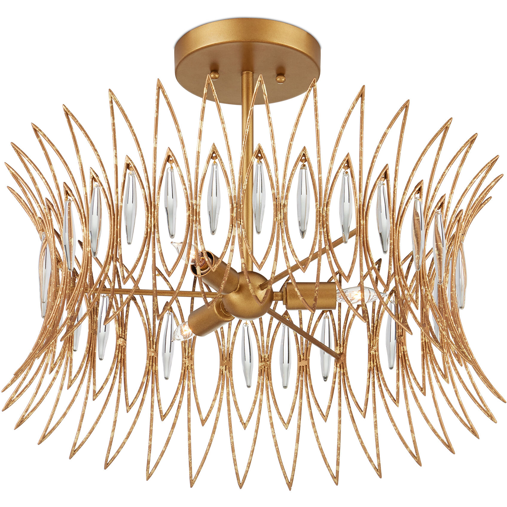 Marquise 3 Light 20 inch Clear/Luxor Gold Semi-Flush Mount Ceiling Light
