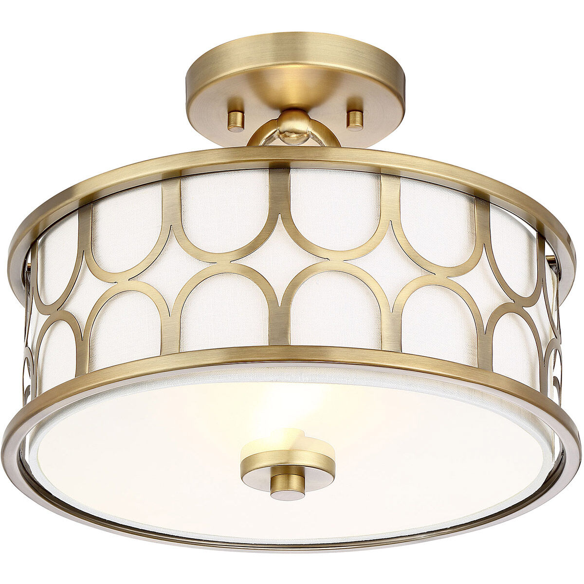 Mid-Century Modern 2 Light 13 inch Natural Brass Semi-Flush Ceiling Light