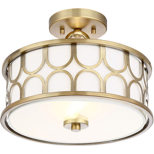Mid-Century Modern 2 Light 13 inch Natural Brass Semi-Flush Ceiling Light