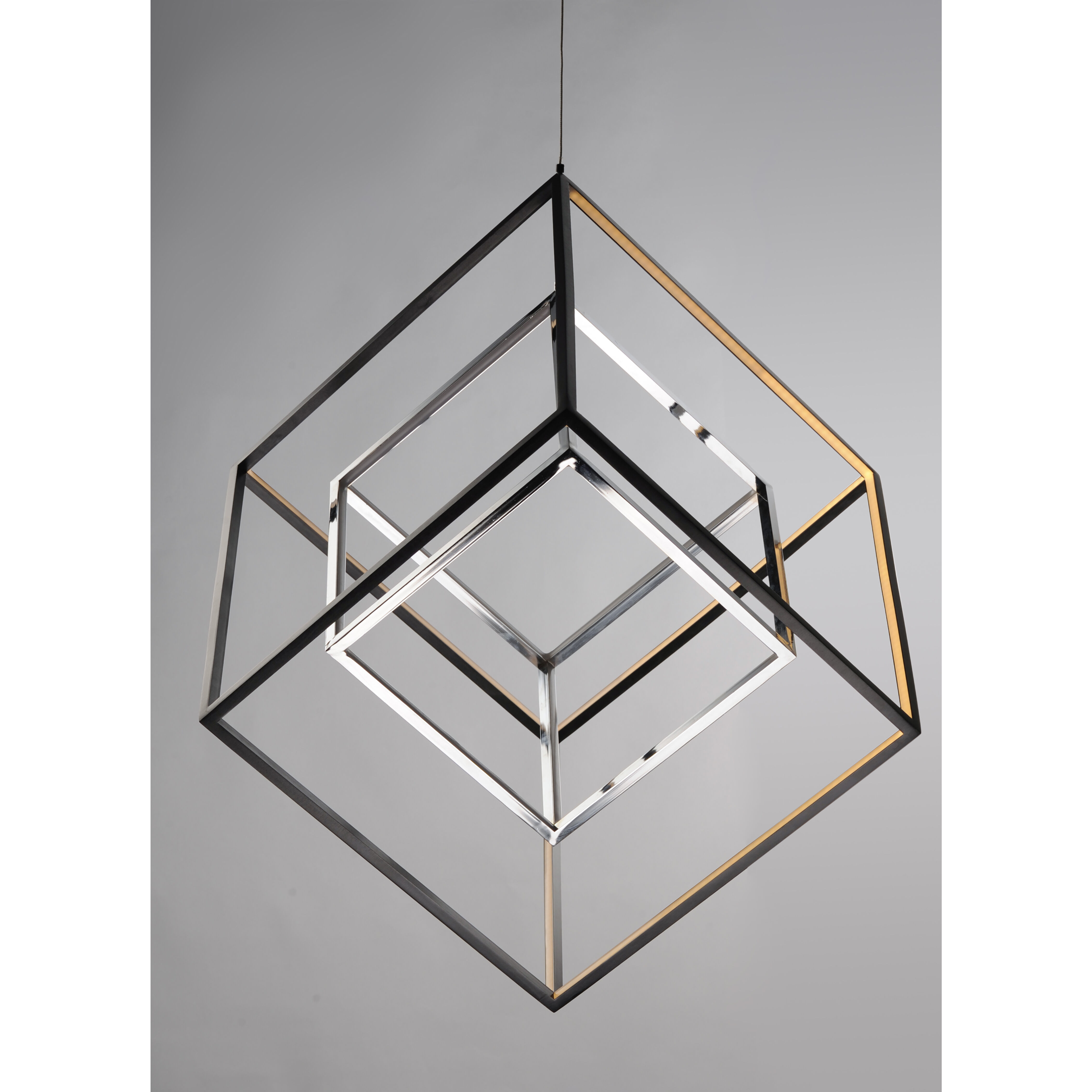 4 Square LED 30.5 inch Black and Polished Chrome Single Pendant Ceiling Light